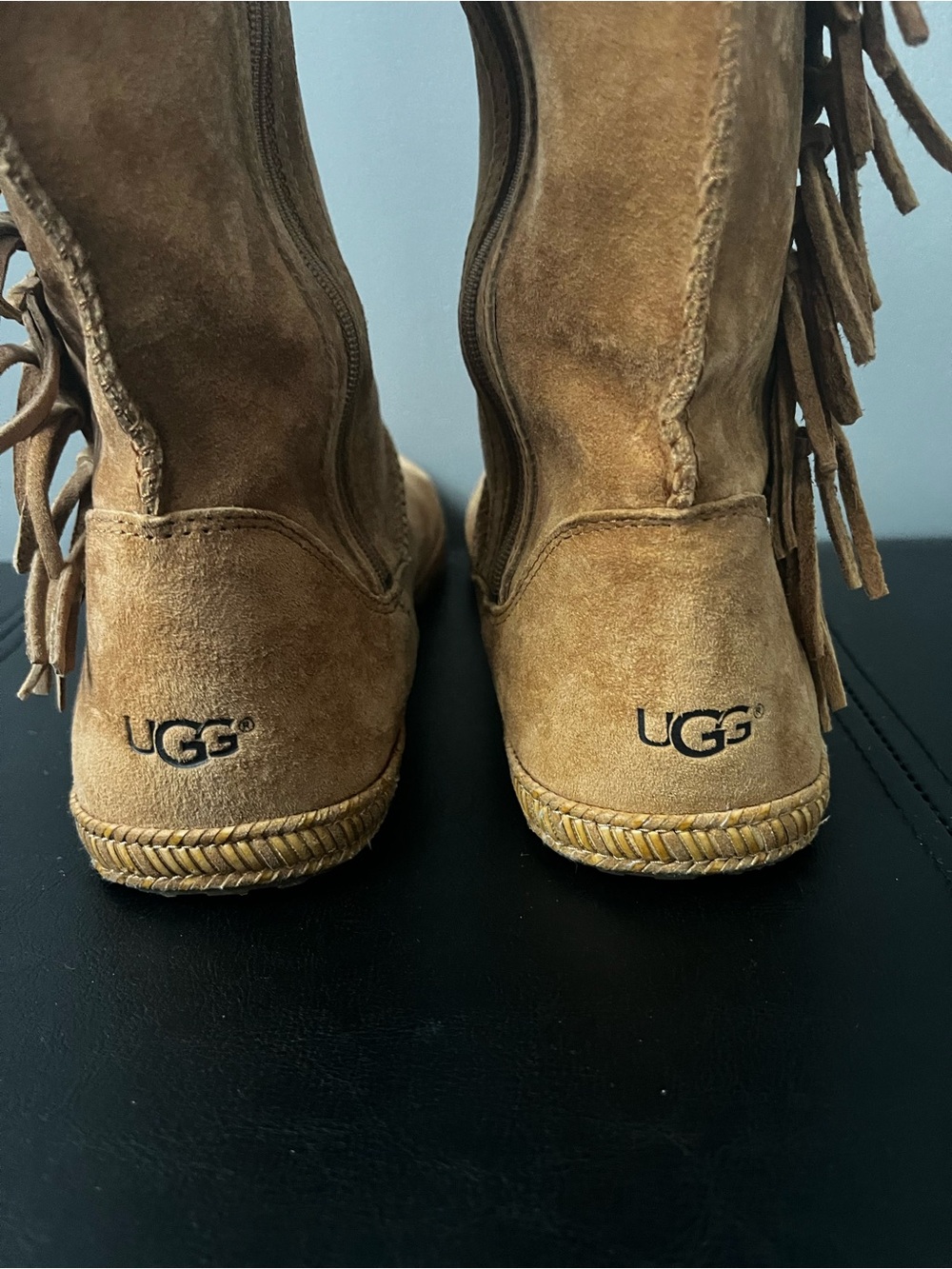 UGG Mammoth Moccasin Suede Leather Tall Fringed Boots Size 8.5 - Picture 7 of 8